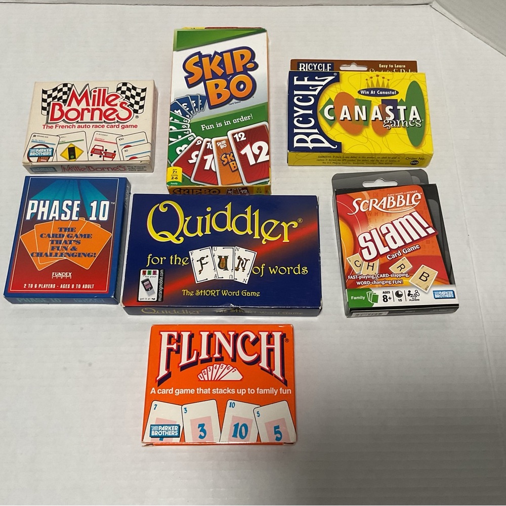 Lot of 7 card games including Mille Bornes , Quiddler,  Canasta etc
All sealed